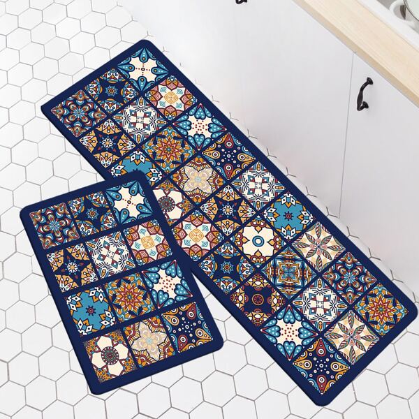 

1шт Коврик для кухни с цветочным принтом, Многоцветный