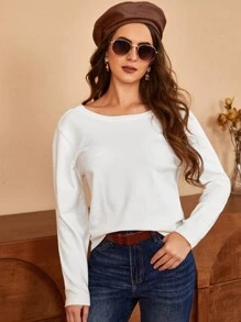 SHEIN Frenchy Low Back Lace Trim Jumper - White - View 2
