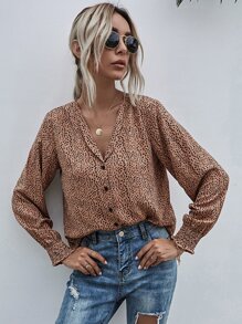 SHEIN LUNE Camisa con botón con estampado de lunares - Albaricoque - Ver 1