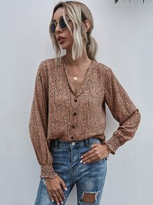SHEIN LUNE Camisa con botón con estampado de lunares - Albaricoque - Ver 3