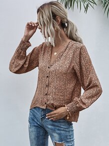 SHEIN LUNE Camisa con botón con estampado de lunares - Albaricoque - Ver 4