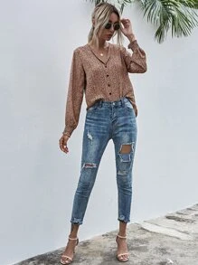 SHEIN LUNE Camisa con botón con estampado de lunares - Albaricoque - Ver 5