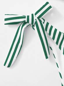 Striped Knot One Shoulder Bikini Set, For Summer Beach Vacation - Green - View 5
