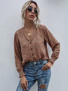 SHEIN LUNE Camisa con botón con estampado de lunares - Albaricoque - Ver 6