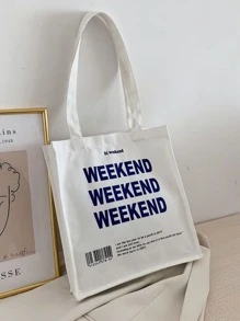Letter Graphic Canvas Shopper Bag