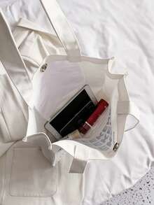 Letter Graphic Canvas Shopper Bag