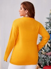 SHEIN Unity Plus Drop Shoulder Letter Pattern Sweater - Mustard Yellow - View 2