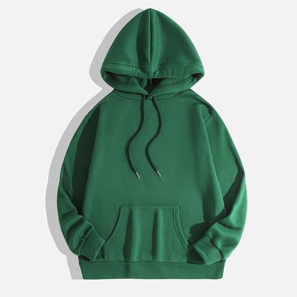 

Solid Drawstring Detail Kangaroo Pocket Thermal Lined Hoodie, Dark green