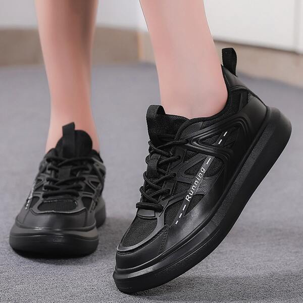 

Letter Graphic Lace-up Front Running Shoes, Black