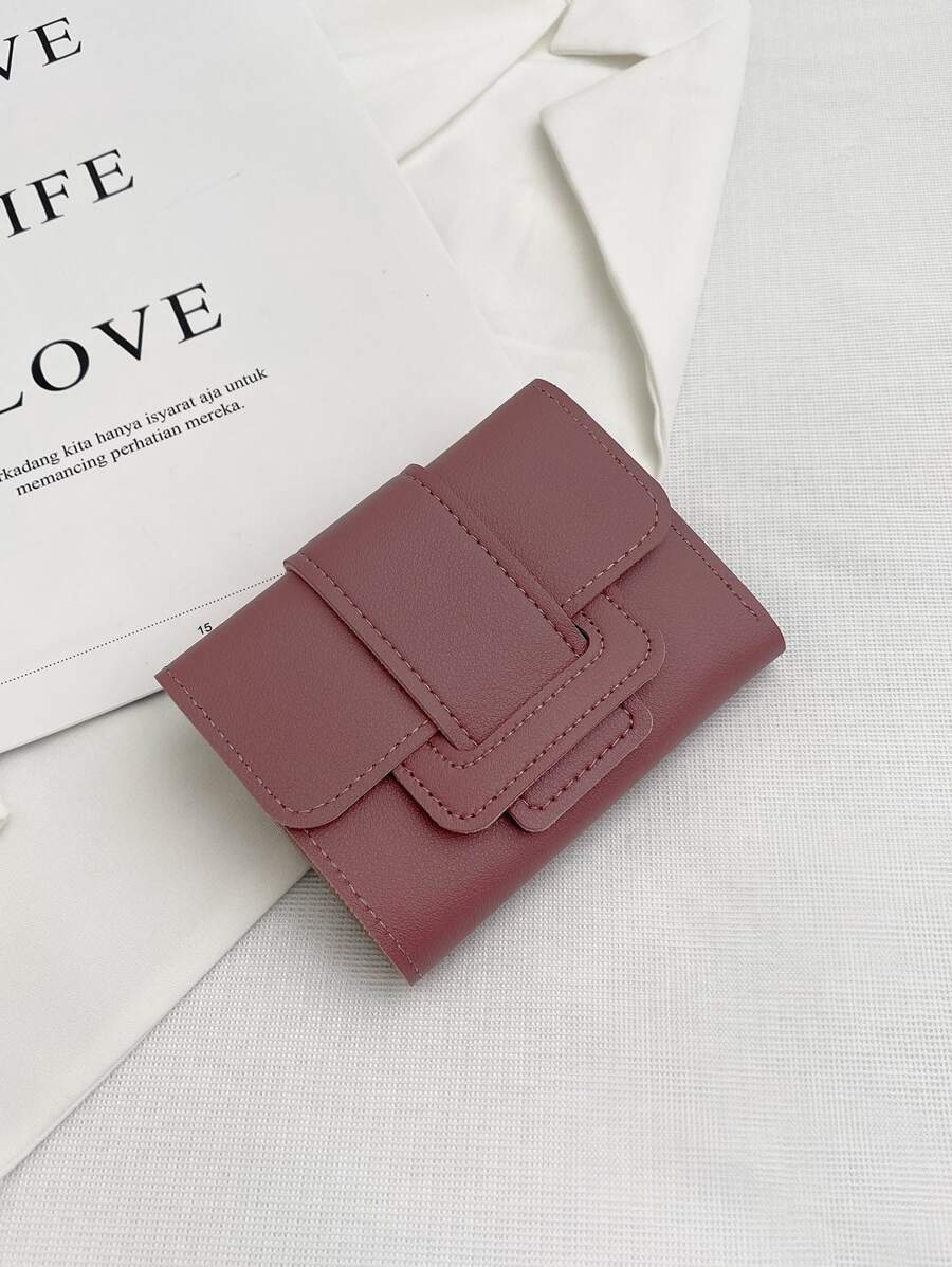 简约口袋钱包小号三折超薄女士钱包便携现金白领女性大学工作商务通勤办公室周年纪念情侣生日礼物情人节礼物女士钱包钱包小钱包 - 藕粉色 - 查看 1