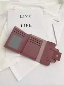 简约口袋钱包小号三折超薄女士钱包便携现金白领女性大学工作商务通勤办公室周年纪念情侣生日礼物情人节礼物女士钱包钱包小钱包 - 藕粉色 - 查看 3