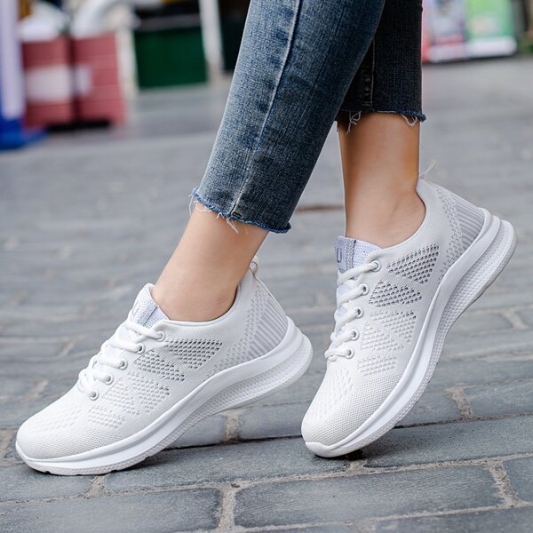 

Patch Decor Lace-up Running Shoes, White