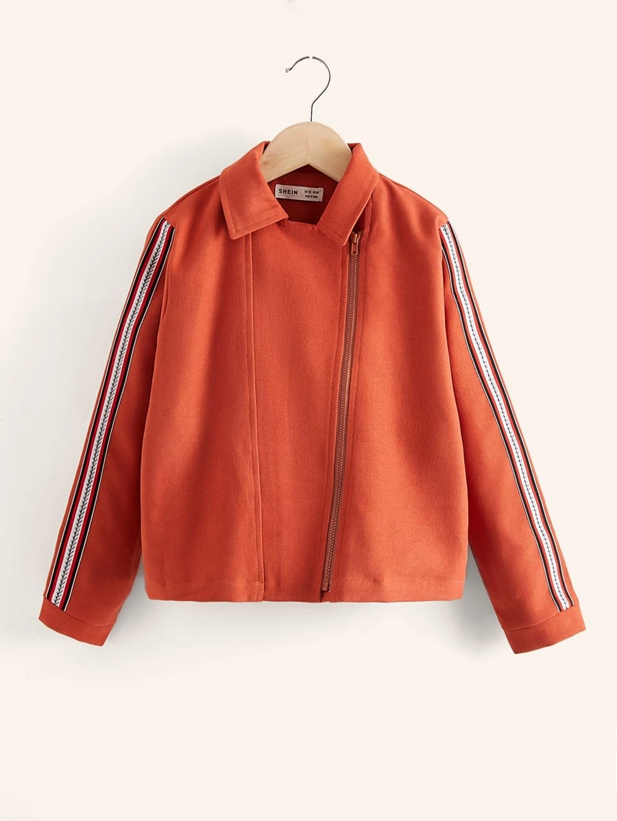 SHEIN Girls Contrast Striped Tape Jacket