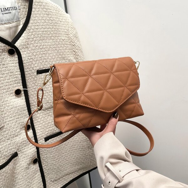 

Minimalist Textured Flap Square Bag, Brown