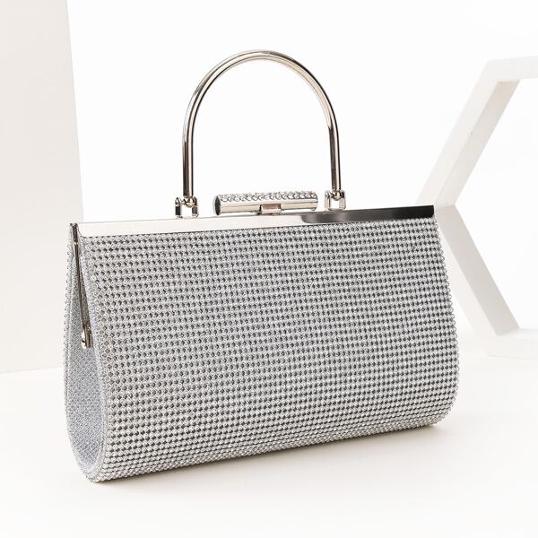 

Allover Rhinestone Decor Chain Square Bag, Silver