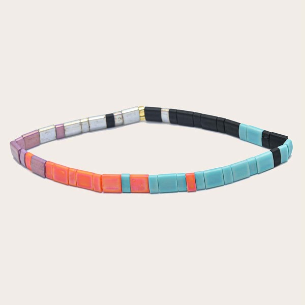 

Color Block Geometric Decor Beaded Bracelet, Multicolor