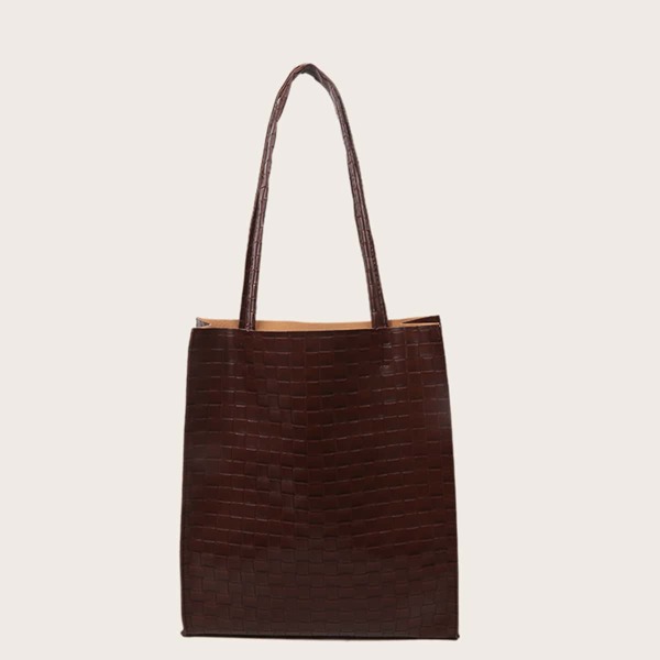 

Braided Embossed Tote Bag, Coffee brown