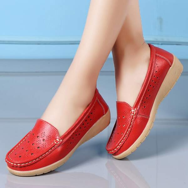 

Hollow Out Design Slip On Shoes, Red