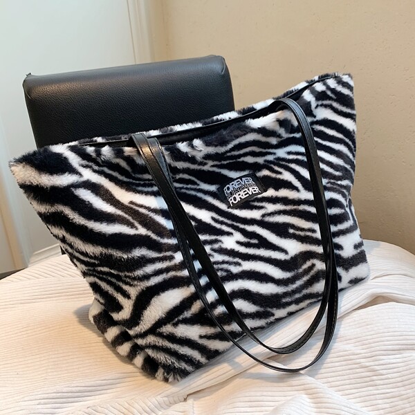 

Zebra Stripe Shoulder Tote Bag, Multicolor