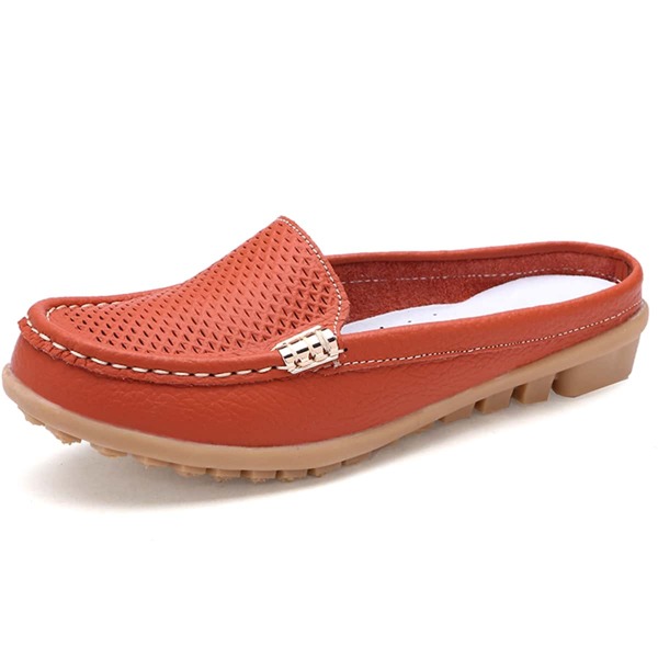 

Litchi Embossed Slip-on Loafers, Orange