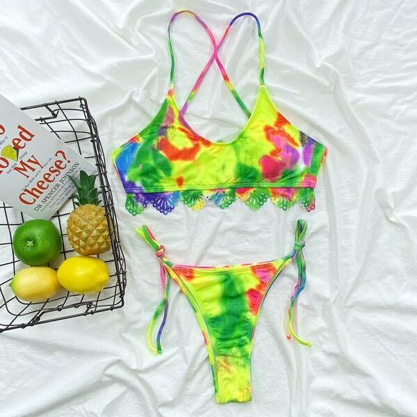

Tie Dye Tie Side Bikini Swimsuit, Multicolor