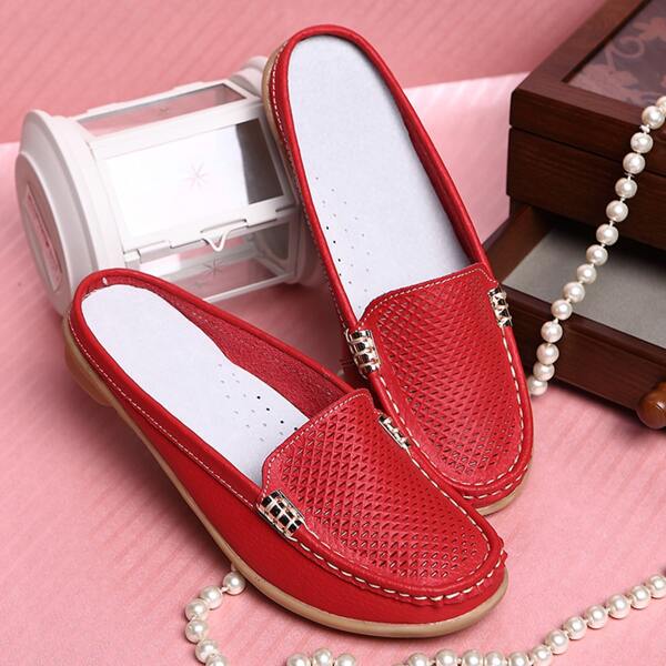 

Textured Loafer Mules, Red