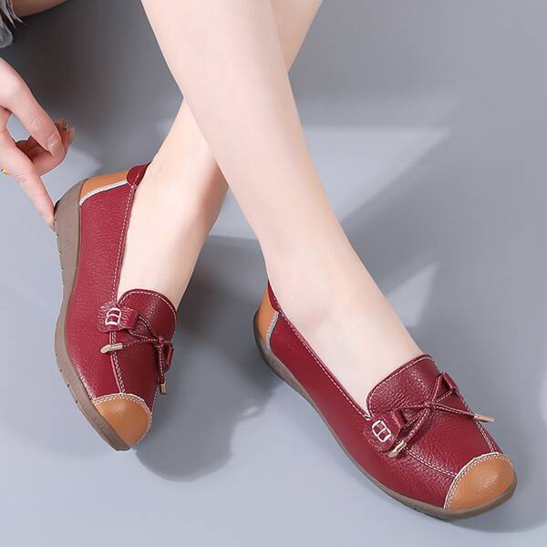 

Bow Decor Slip-on Flat Loafers, Burgundy