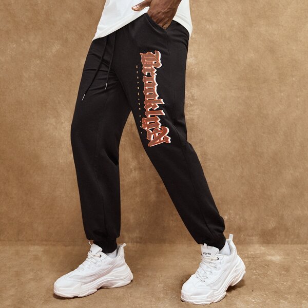

Guys Letter Drawstring Sweatpants, Black