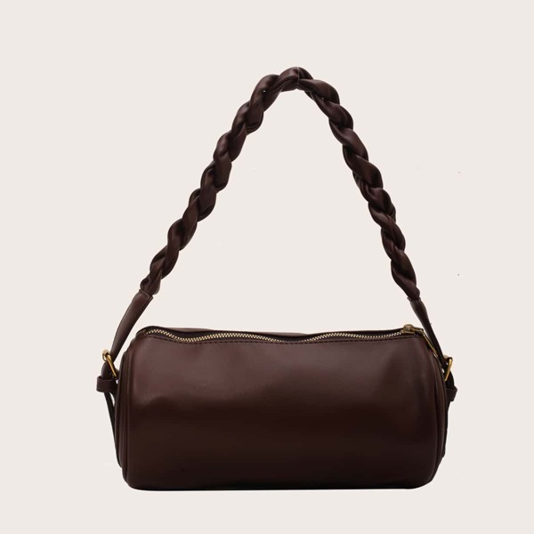 

Minimalist Braided Design Bucket Bag, Coffee brown