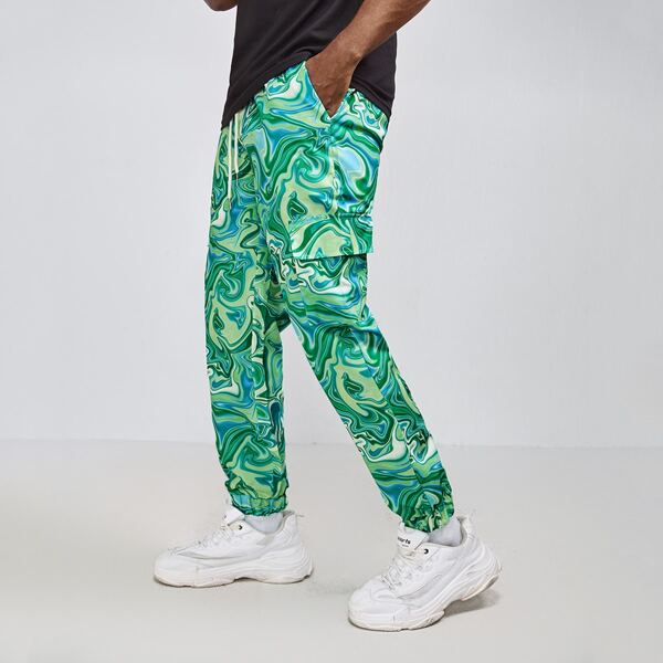 

Guys Marble Print Drawstring Pants, Green