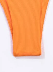 Rib Triangle High Leg Bikini Set Summer Beach - Orange - View 6