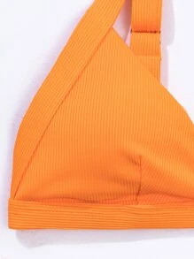 Rib Triangle High Leg Bikini Set Summer Beach - Orange - View 7