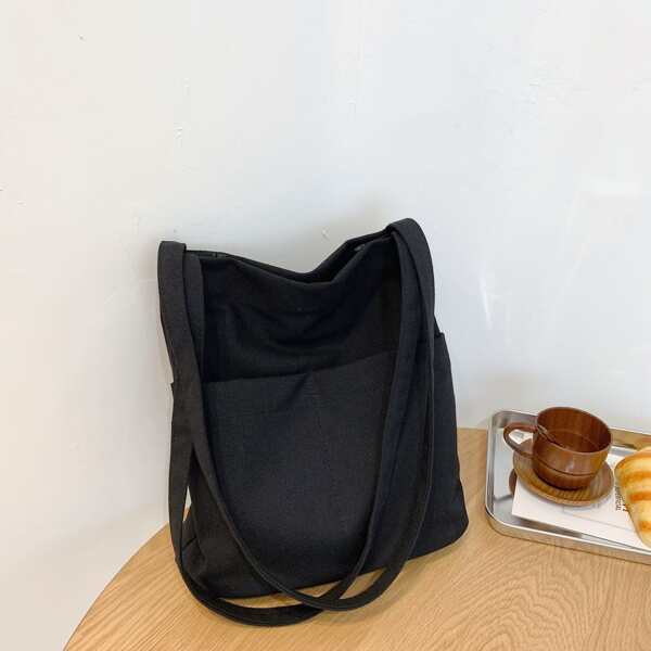

Minimalist Canvas Shoulder Tote Bag, Black