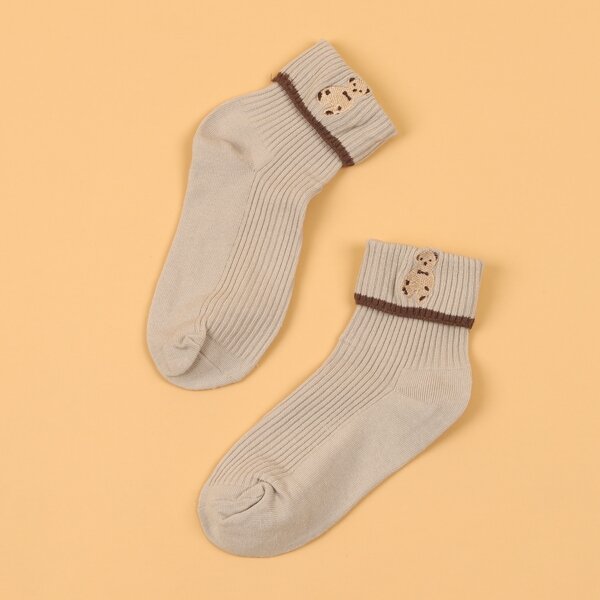 

Bear Decor Crew Socks, Khaki