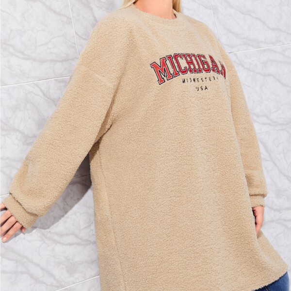 

Plus Letter Graphic Teddy Pullover, Apricot