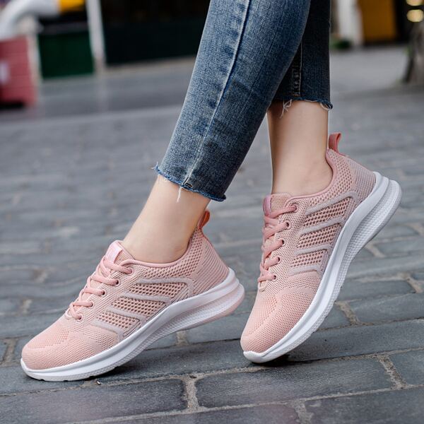 

Сетчатая беговая обувь с текстовой заплатой, Розовые