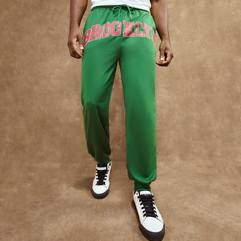 

Guys Letter Print Drawstring Sweatpants, Green