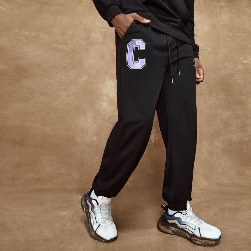 

Guys Letter Print Drawstring Sweatpants, Black