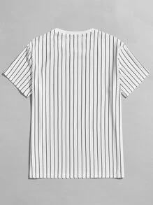 GENTILAND Men 2pcs Vertical Striped Letter Graphic Tee - Black and White - View 2