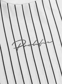 GENTILAND Men 2pcs Vertical Striped Letter Graphic Tee - Black and White - View 3