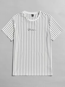 GENTILAND Men 2pcs Vertical Striped Letter Graphic Tee - Black and White - View 4