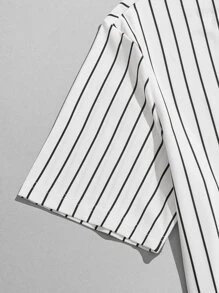 GENTILAND Men 2pcs Vertical Striped Letter Graphic Tee - Black and White - View 5