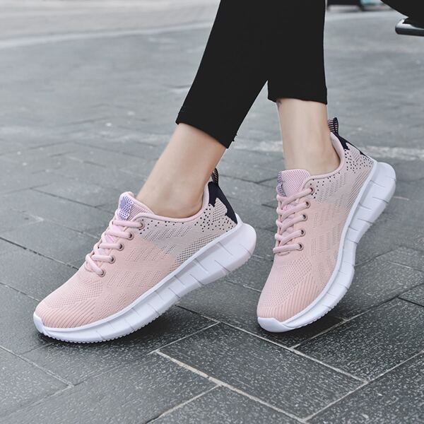 

Colorblock Lace-up Front Knit Running Shoes, Pink