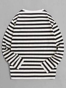 GENTILAND Hombres Camiseta con estampado de rayas - Blanco y Negro - Ver 2