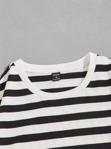 GENTILAND Hombres Camiseta con estampado de rayas - Blanco y Negro - Ver 4