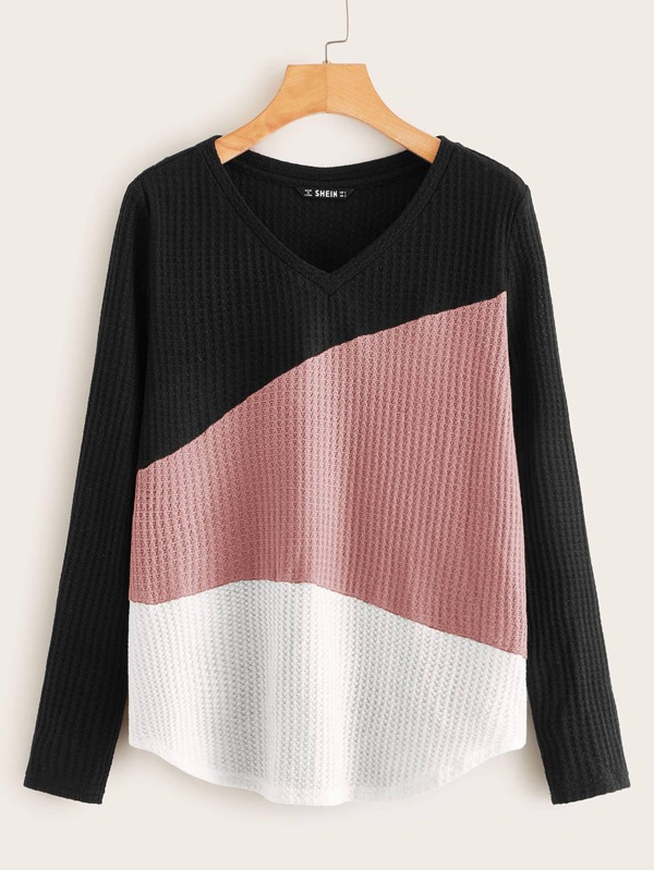 SHEIN LUNE Plus Colorblock Waffle Knit Tee