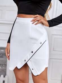 SHEIN Privé 紐扣細節裹身裙 - 白色 - 查看 5