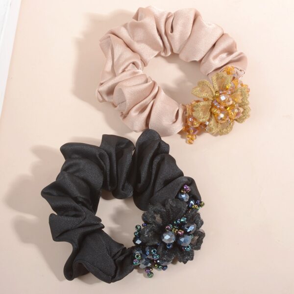 

2pcs Bead Decor Scrunchie, Multicolor