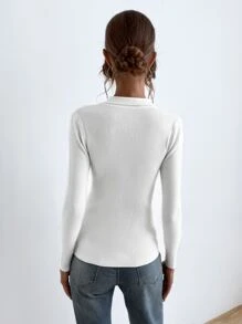 SHEIN Essnce Jersey con botón tejido de canalé - Blanco - Ver 2