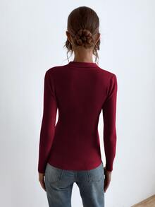 SHEIN Essnce Jersey con botón tejido de canalé - Burdeos - Ver 2